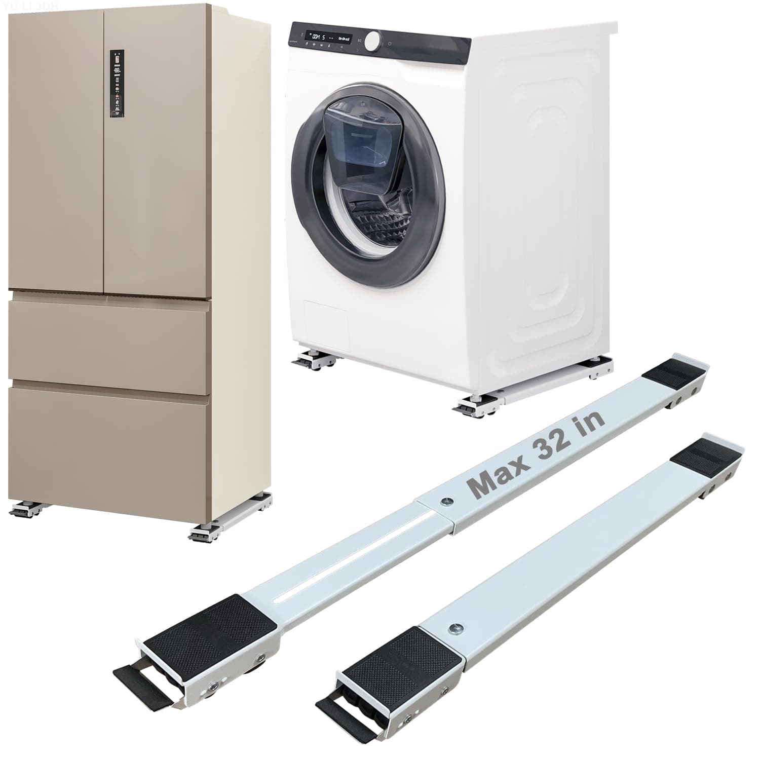 Appliance Rollers Heavy Duty,Max 32in,Second Generation Extendable Appliance Rollers Mobile Washing Machine Base Easily Move Washing Machines, Dryers, Refrigerators, Furniture (White)