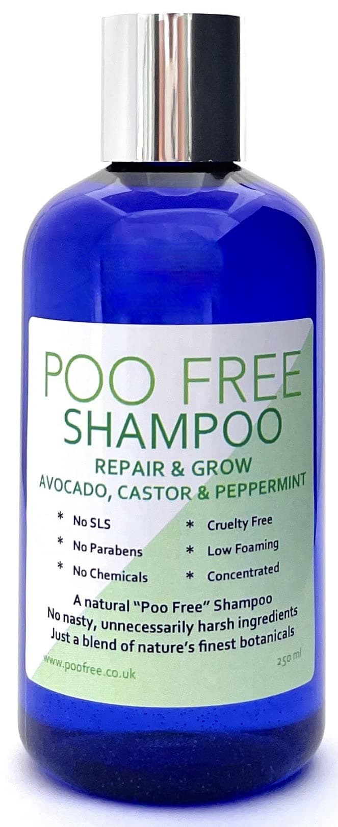 Shampoo Repair & Grow - 99% Natural - Castor, Avocado, Mint. Sulfate/Parabens Free. Gentle, Concentrated. pH 5.5 For Sensitive Skin. 250ml