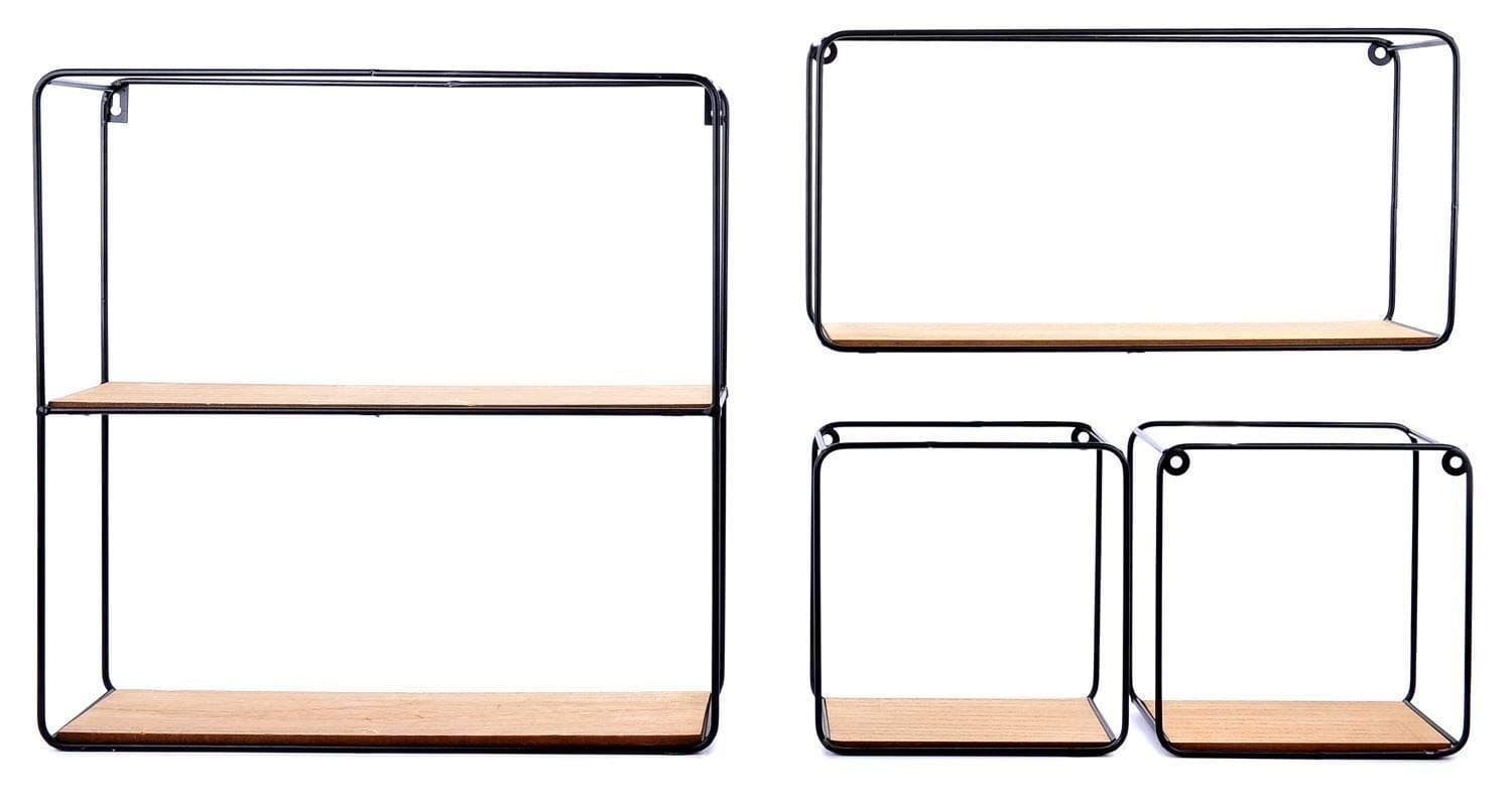 Black coated retro wire and wood wooden unit display shelf wall hanging home decor decoration shelves (SET OF 4 WALL HANGING SHELVES)