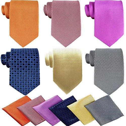 NEW LIVE Lot 6 Pcs Mens Ties with 6 Matching Pocket Squares Mens Classic Ties Set Necktie Neck Ties with Gift Box Packing (Multicolored -03)