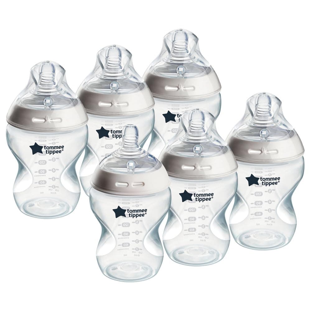Natural Start Baby Bottles for 0m+, Pack of 6 260ml Baby Bottles, with Slow Flow Breast-Like Teat for a Natural Latch, Self-Sterilising and BPA Free, Baby Feeding Essentials