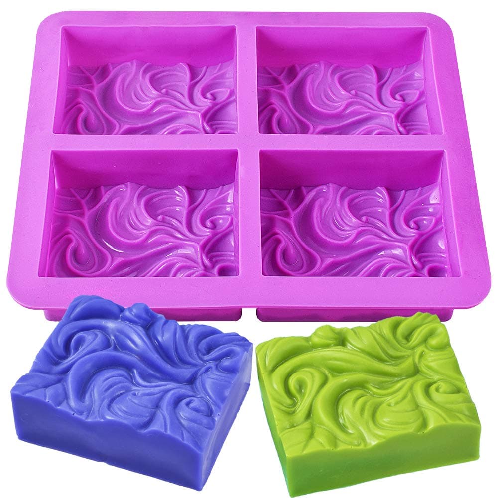 – Silicone Soap Molds, 4-Cavities DIY Handmade Soap Mold with Vivid Wave Pattern for Milk Soap (3.5 Oz Cavities)