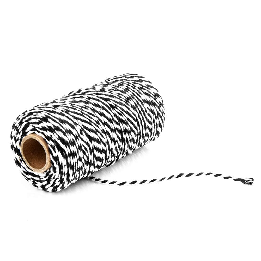 Ainstsk Cotton String, 100M Wrap Gift Bicolor Cotton Rope Ribbon Twine Rope Cord String (Black+White)