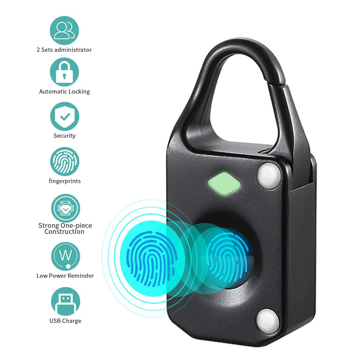 Fingerprint Lock Padlock Smart Keyless Biometric Lock Portable USB Charging Security Lock for Suitcase, Backpack, Golf Bag, Luggage