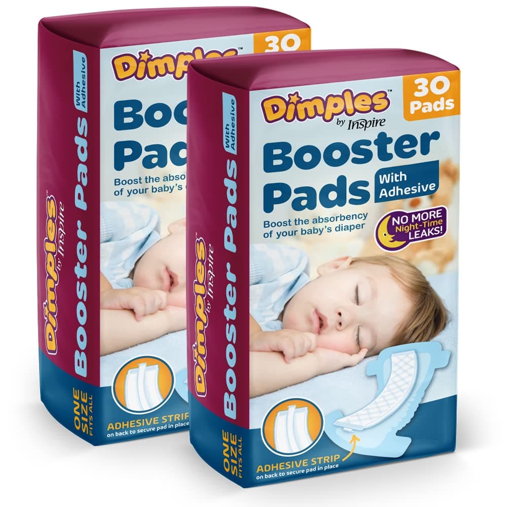 Dimples Booster Pads, Baby Diaper Doubler with Adhesive for Secure Fit | 1 Size Fits All Diapers | Boosts Absorbency No More leaks 60 Count