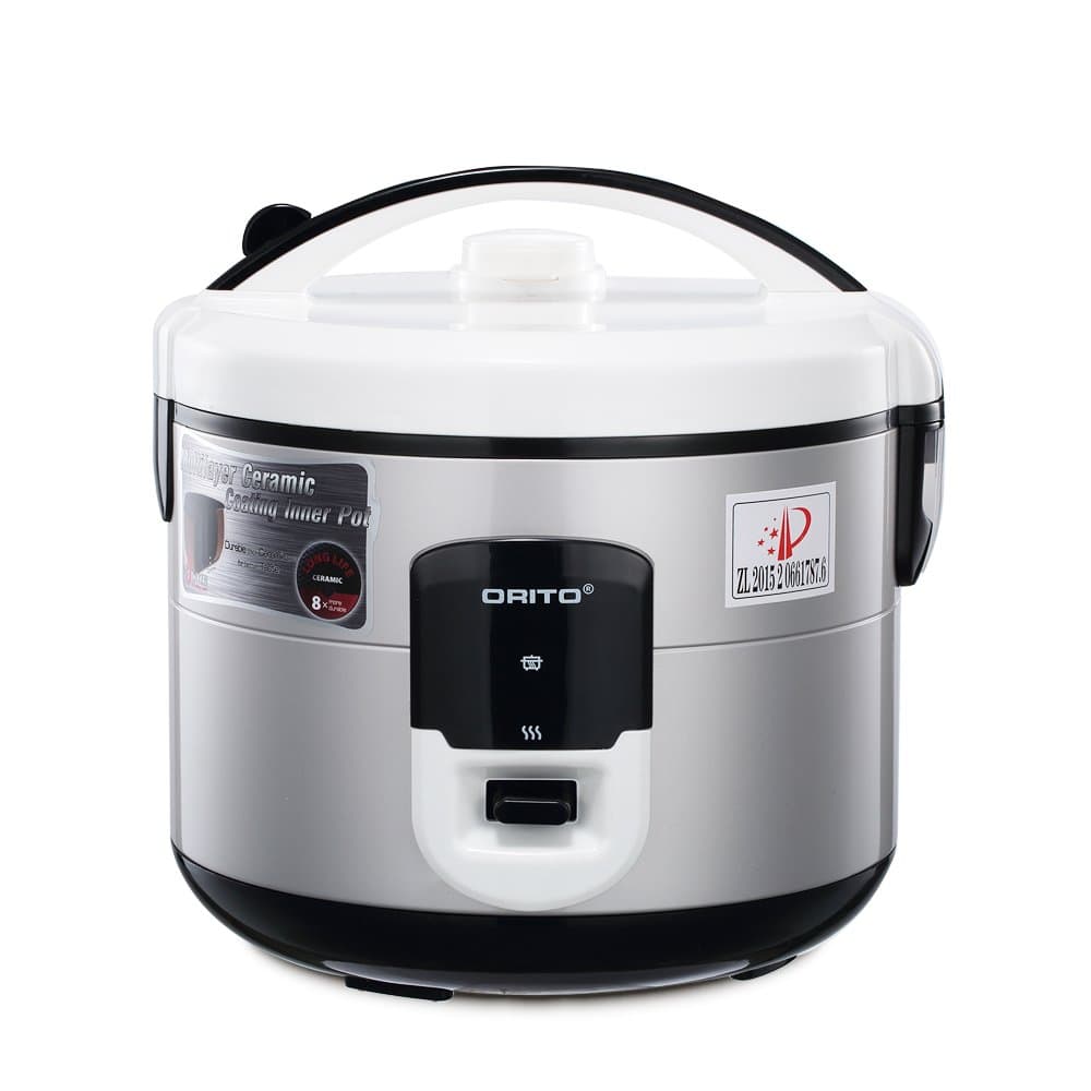 ORITO Rice Cooker with Stainless Steel Inner Pot Cool Touch Exterior Rice Maker with Food and Vegetable Steamer 1.8L 9-cup Uncooked Brown Rice Cooker
