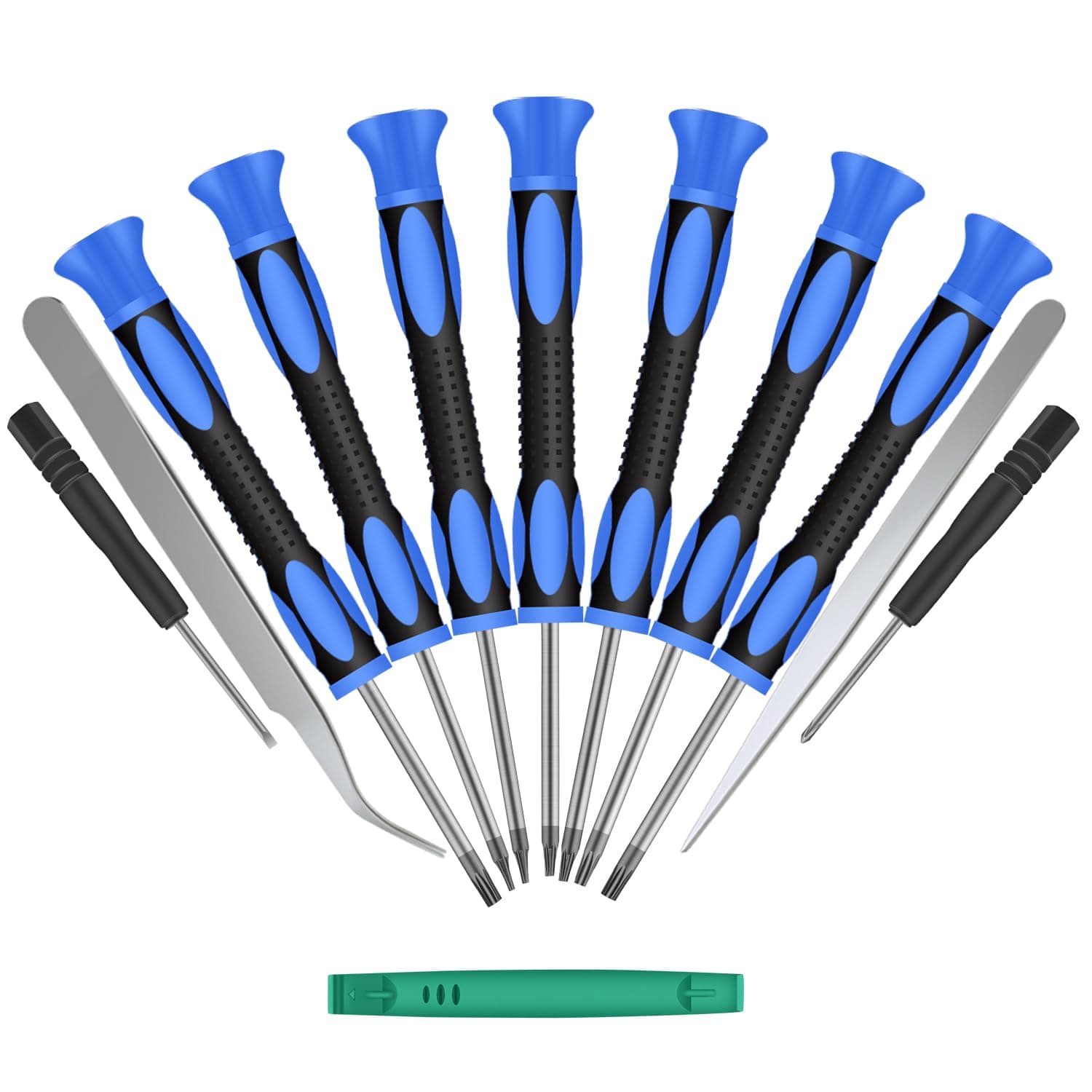 Kingsdun 12 in 1 Torx Screwdriver Sets with T3 T4 T5 T6 T7 T8 T10 Star Screwdrivers, Stainless Steel Tweezers & Philip Slotted Magnetic Screwdrivers for Phone/Mac/Computer Repairing (Blue)