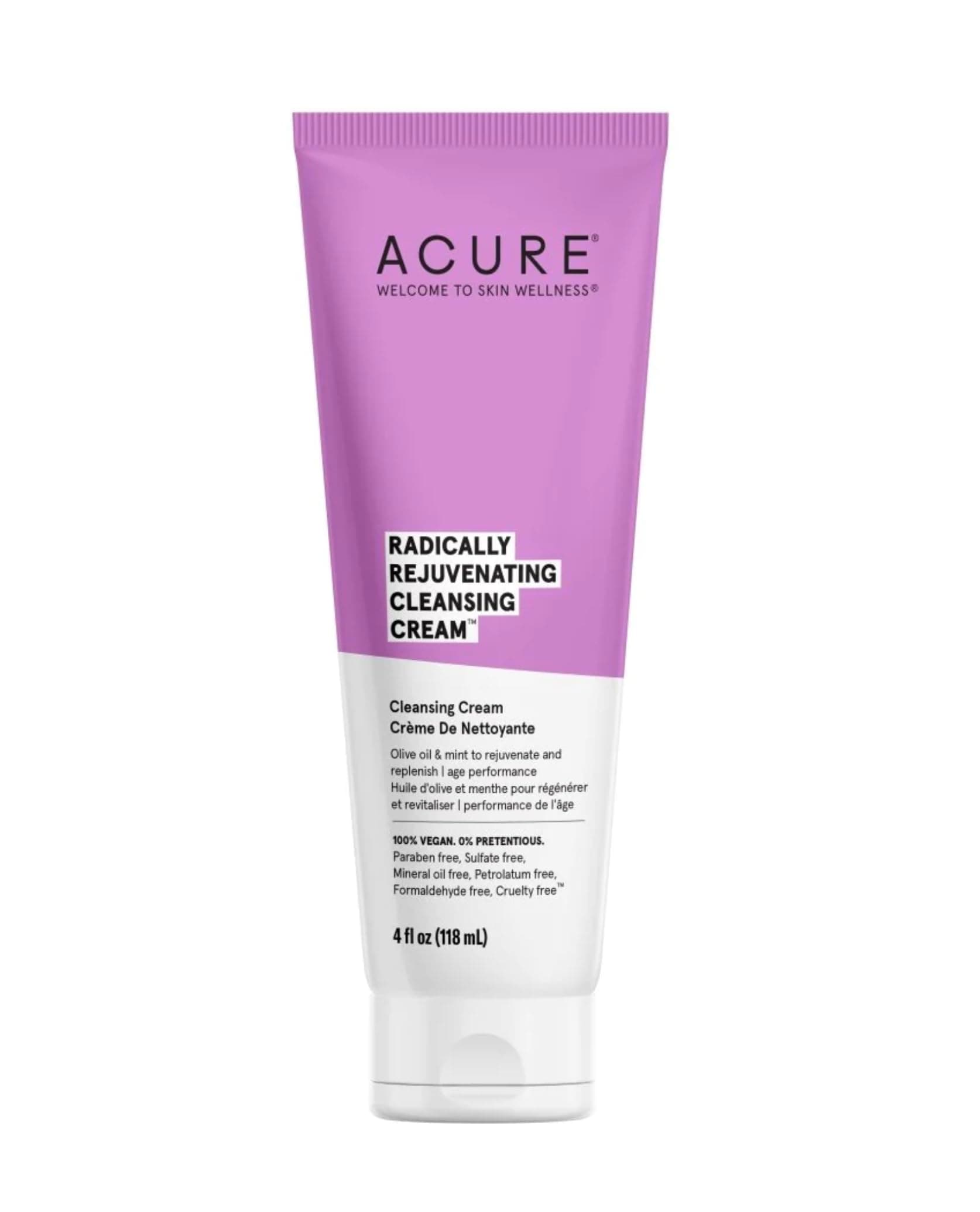 ACURE Radically Rejuvenating Cleansing Cream - 100% Vegan - Provides Anti-Aging Support - Olive Oil & Mint - Rejuvenates, Refreshes, Soothes & Cleanses, 4 Fl Oz