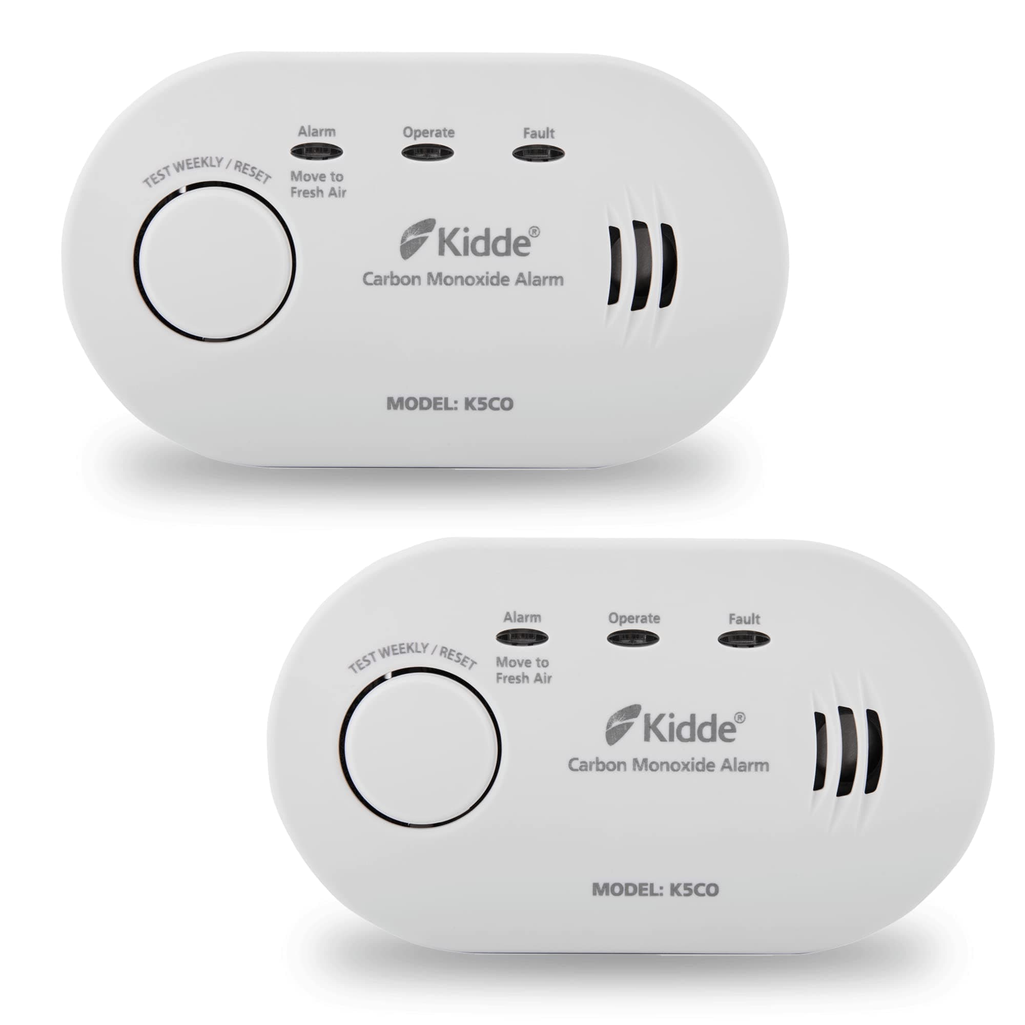 Kidde 2 Pack 5CO Carbon Monoxide Alarm, Ten Year Alarm Sensor Life, AA Battery Powered (Replaceable)
