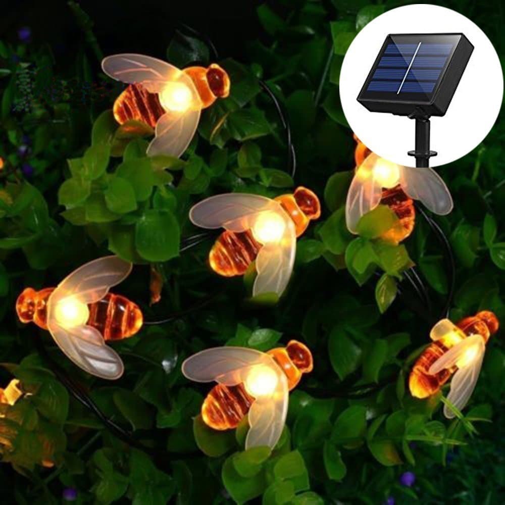 EONHUAYU Solar Honey Bees String Lights, Honey Bees Lights 20 LED Waterproof Bee String Lights for Outdoor Garden Summer Party Wedding Xmas Decoration (Warm White)