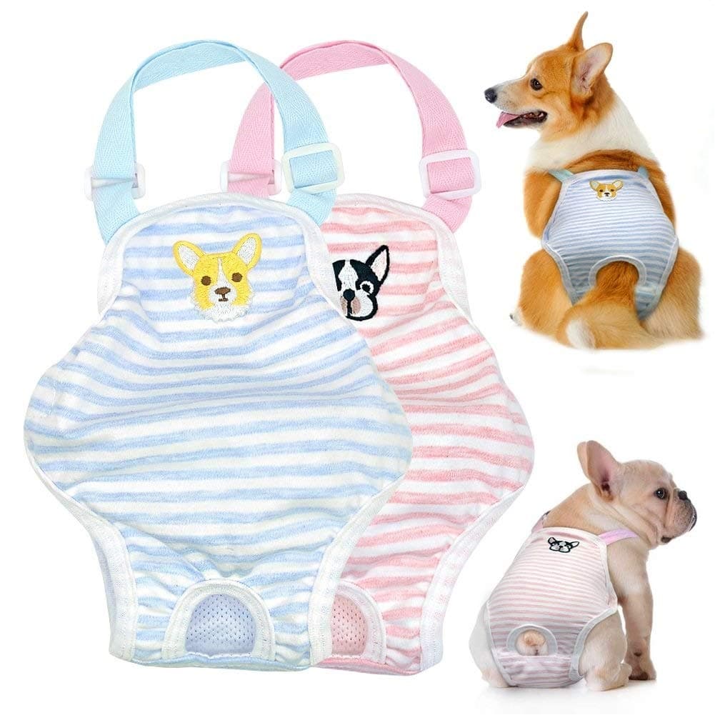 Stock Show Small Dog Cute Summer Cotton Stripe Sanitary Pantie with Adjustable Strap Suspender Physiological Pants Pet Underwear Diaper Jumpsuit for Girl Dog Teddy Young Corgi French Bulldog Puppy