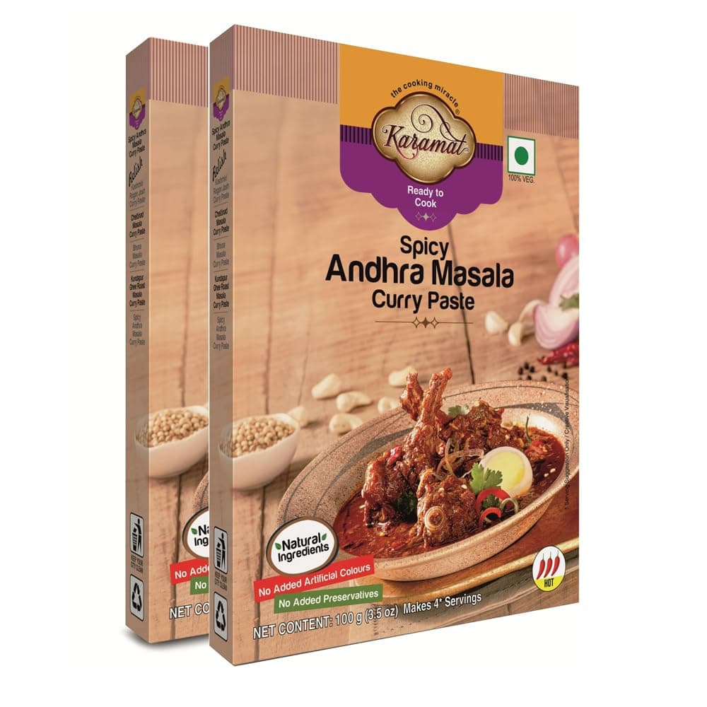 Instant Andhra Masala Curry Paste Pack of 2 (100 gm each) | Ready to Cook, Indian Masala Gravy Paste, Indian and Mughlai Delicacies, No Artificial Colour, No Preservatives, Upto 4 Serving