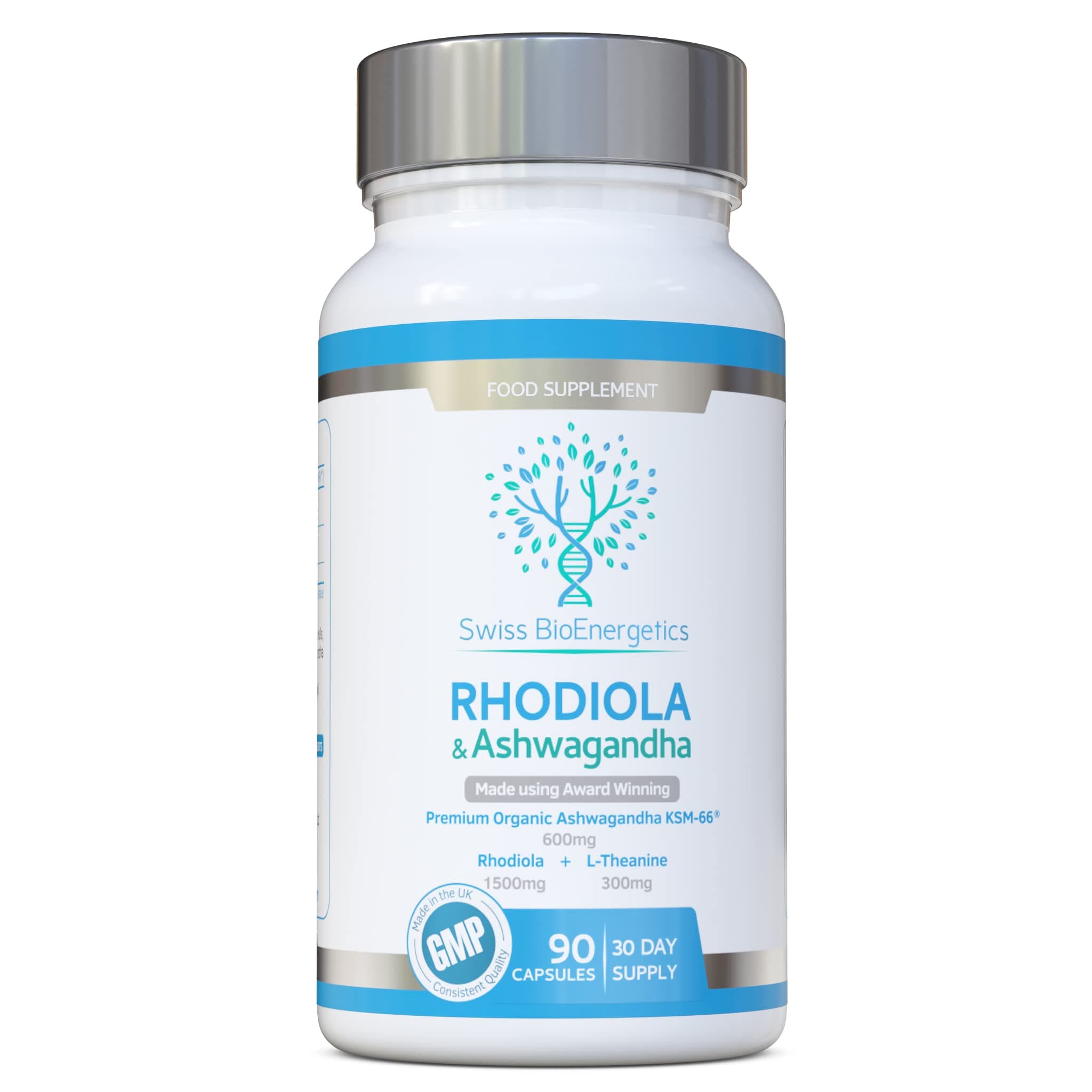 Rhodiola & Ashwagandha with L-Theanine - Award Winning Ashwagandha KSM-66 600mg & 1500mg Rhodiola - Whole Root Equivalent- adaptogen Combo- No Artificial fillers- UK Made