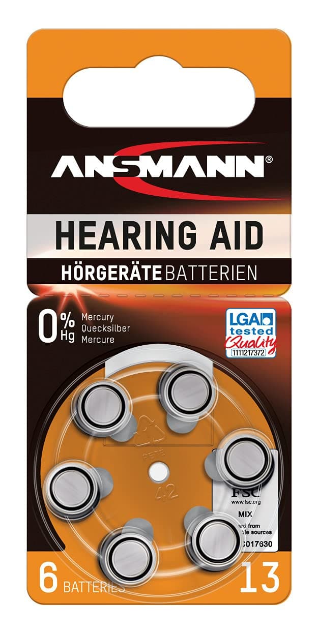 Hearing Aid Batteries [Pack of 6 Cells] Size 13 Orange Zinc Air Hearing-Aid Suitable for Hearing Aids, Sound Amplifier - 1.45V Mercury Free