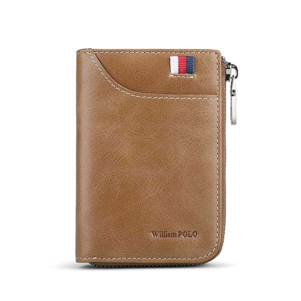Mens Wallets Zipper Credit Card Holder Coin purse(310-Brown) (Brown)