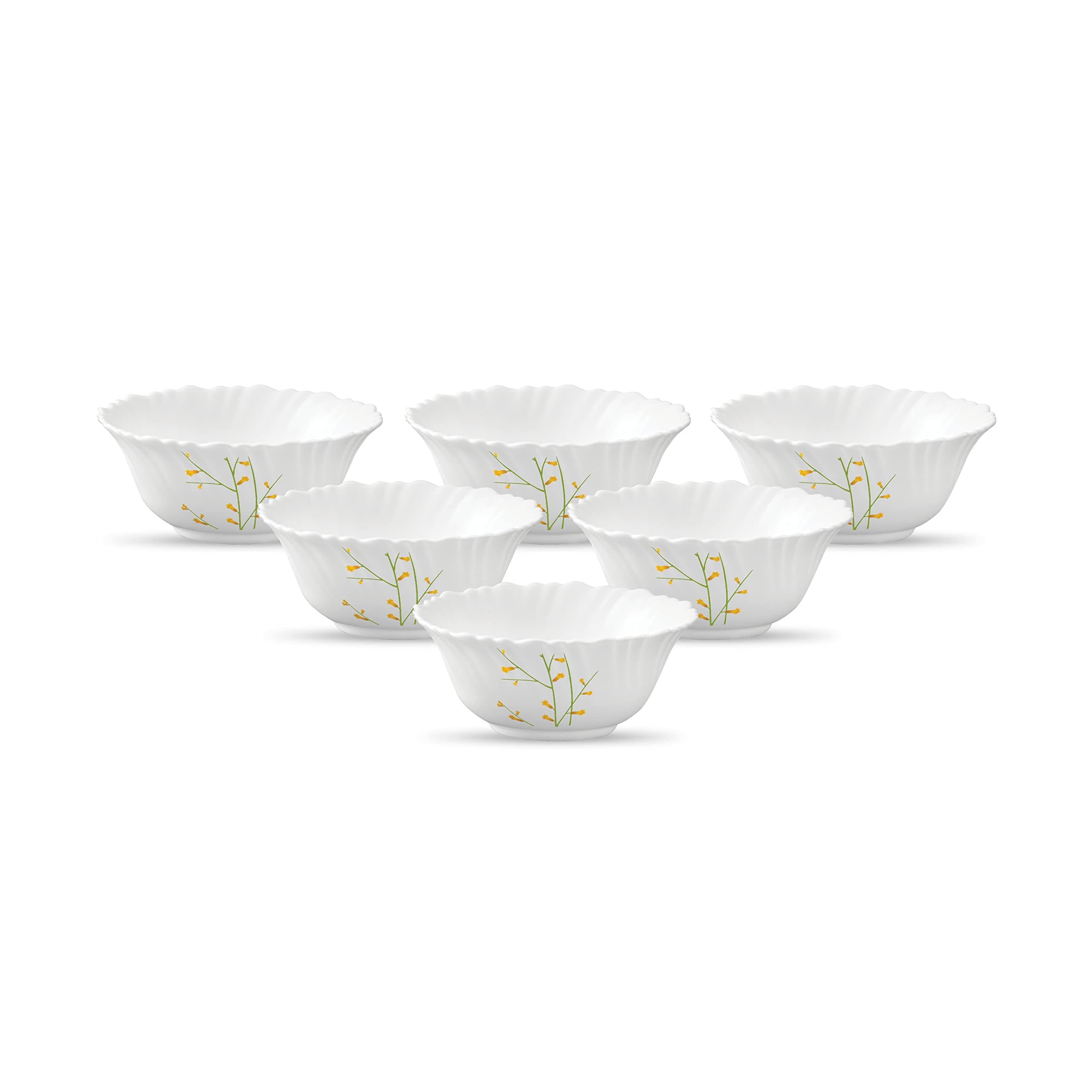 La OpalaDiva Classique Collection Opal Glass Crockery | Vegetable Bowl Set of 6 | Citron Weave Design | for dal & Condiments | Microwave Safe | 100% Vegetarian | Extra Strong | Light & White