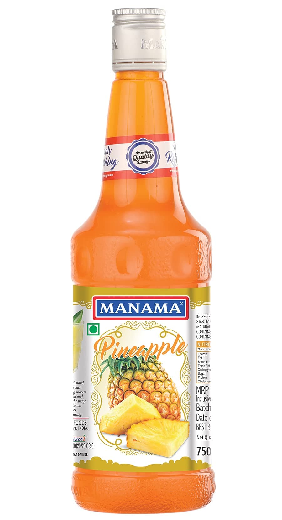 Manama Pineapple Syrup | Fruit Mixer for Mocktails, Cocktails, Drinks, Juices, Beverages | Non Alcoholic Mix 750ML Bottle