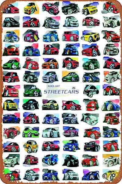 Koolart Street Cars (printed in 2005 so not in pristine condition) Vintage Music Metal Tin Signs Retro Plaque Funny Poster for Home Musical Bar Pub Cafe Wall Kitchen Bathroo Karaoke Wall Decor Art 8x12 inch