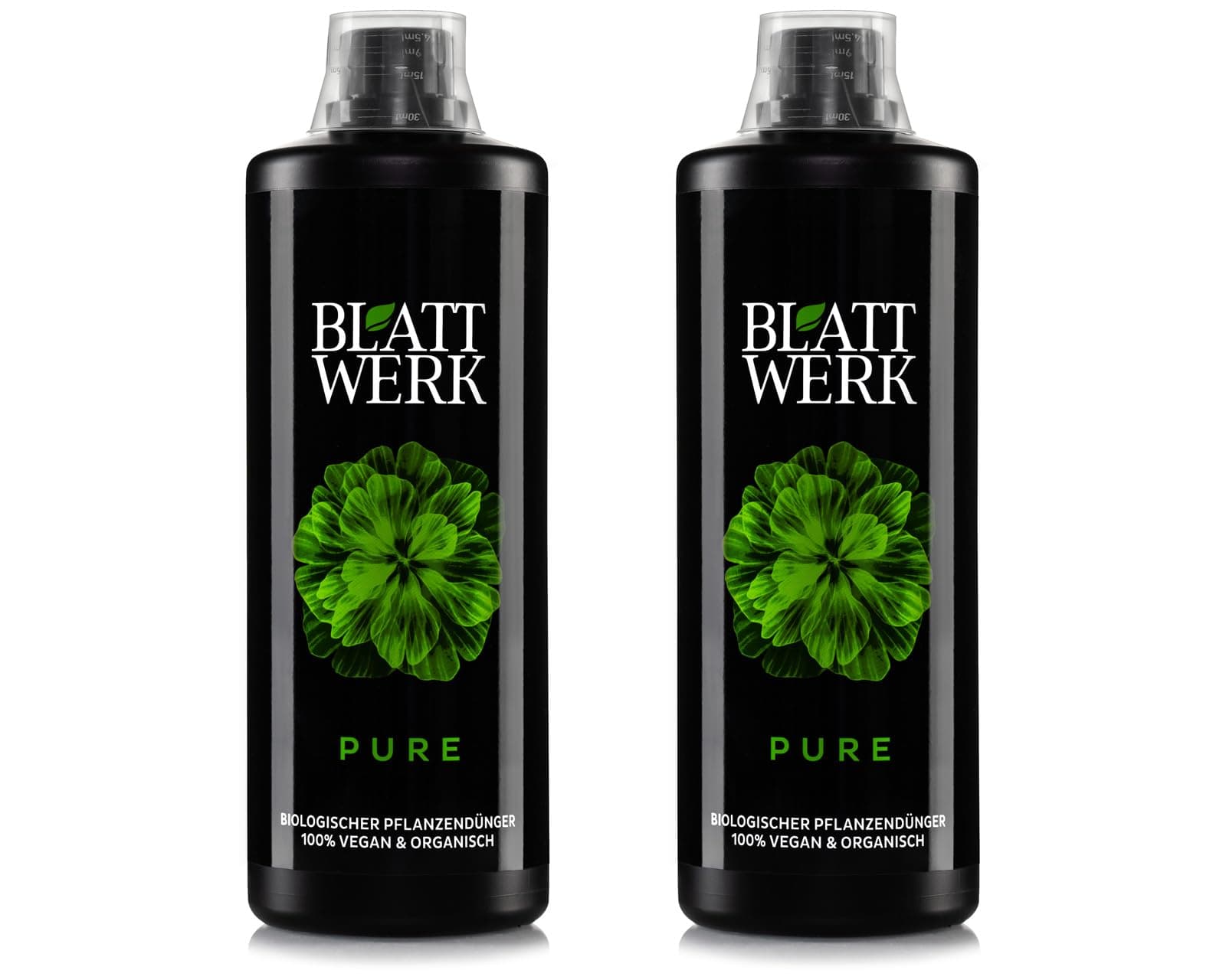 BLATTWERK Pure - 2x 1L: 100% organic and vegetarian fertiliser, liquid fertiliser made from grass, for houseplants and garden, with amino acids, lactic acids, sugars, and minerals.