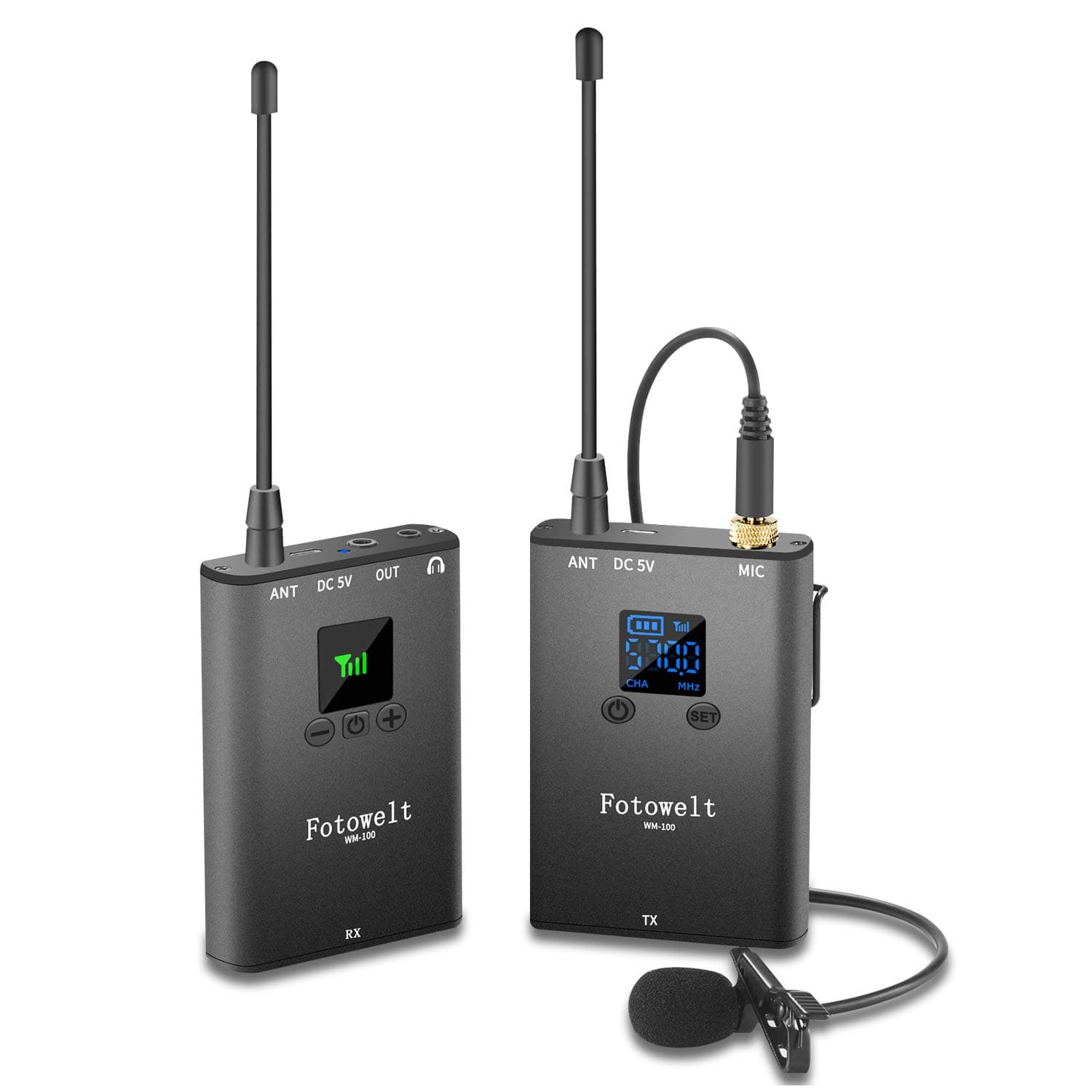 WM100 Full Metal 4 Channels UHF Professional Wireless Lavalier Microphone System Compatible for Canon Nikon Sony Panasonic D/SLR Camera,XLR camcorder & Smartphone (50m-164foot)