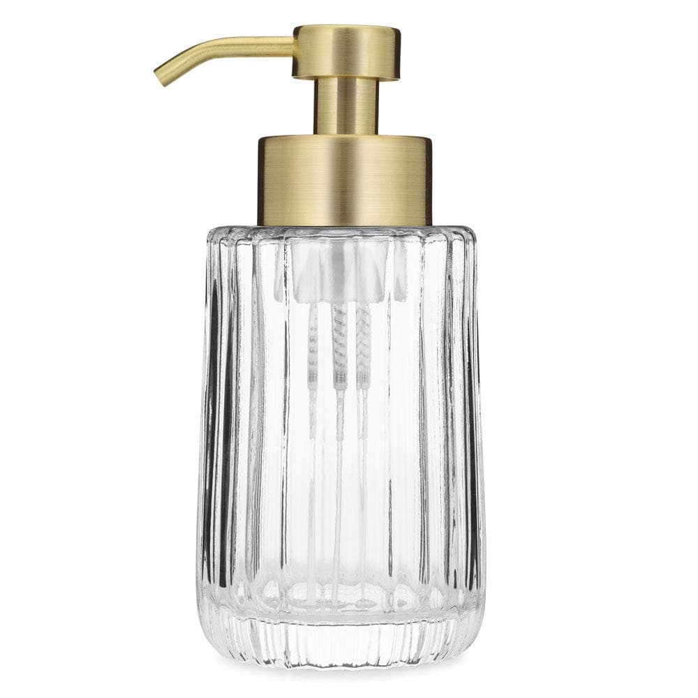 Flora Fluted Foaming Soap Dispenser | Vintage-Inspired Modern Glass Refillable Pump Bottle for Bathroom Vanity Countertop and Kitchen, 10oz (Gold)