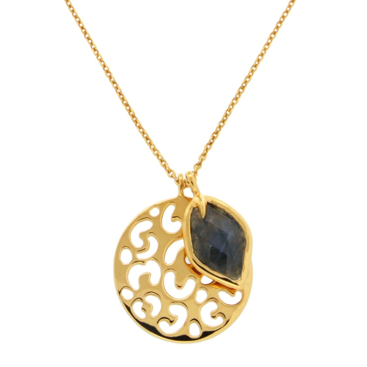 Missoma 18ct Gold Plated Maiya Round Pendant Necklace with Labradorite of 47cm