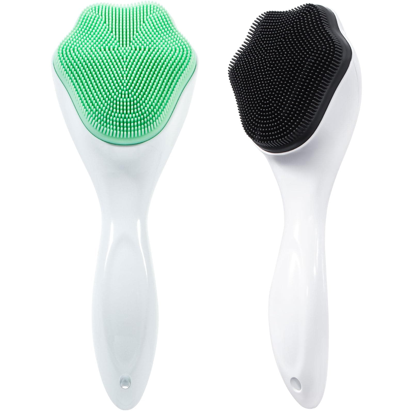 Silicone Face Scrubber Exfoliating Brush, 2 Pack Manual Handheld Facial Cleansing Brush Blackhead Scrubber, Soft Bristles Waterproof for Face Skincare (Green,Black White)