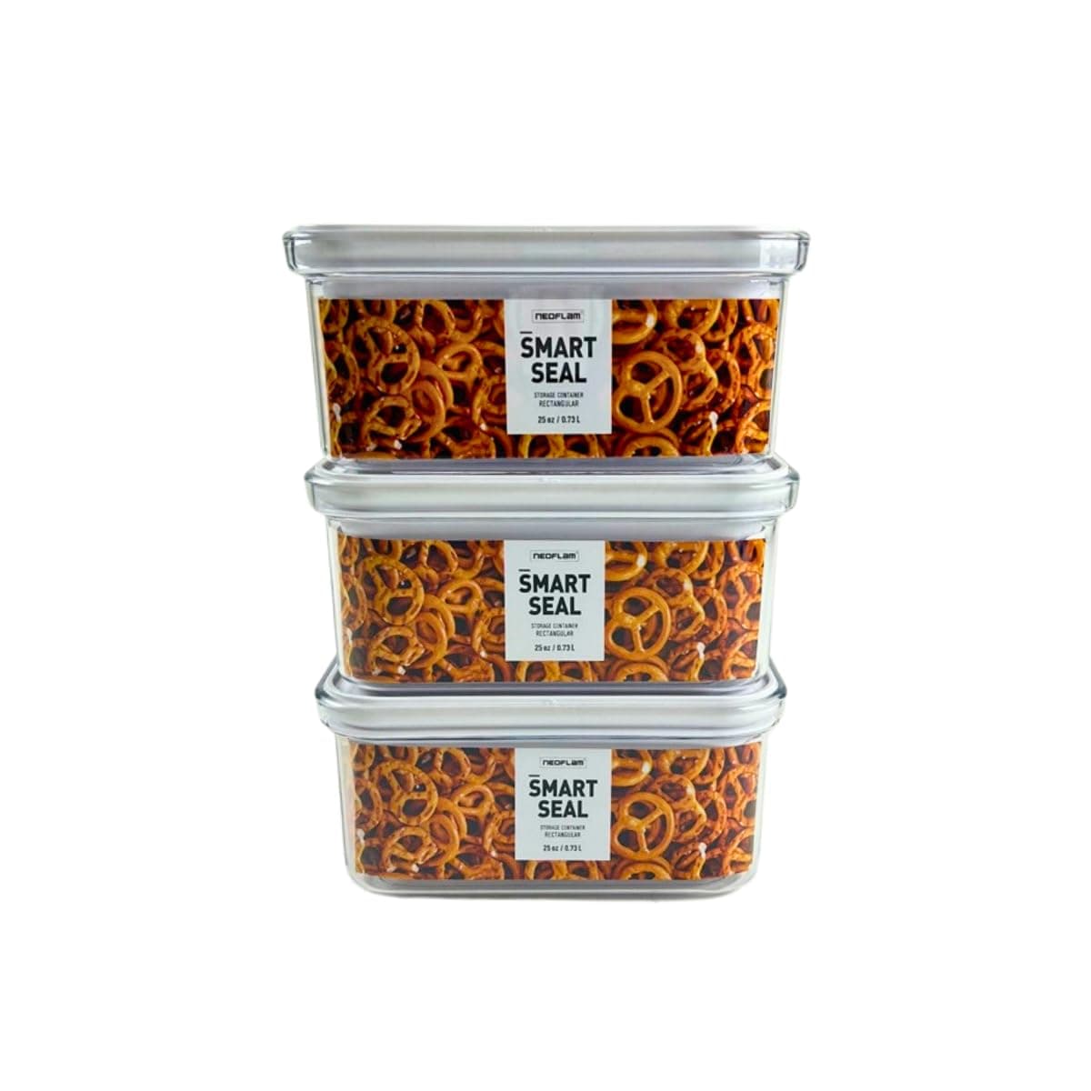 Airtight Smart Seal Food Storage Container (Set of 3) | Crystal Clear Body | Modular, Stackable, Nestable Design | Easy to Clean, BPA Free (0.73L, Rectangular)