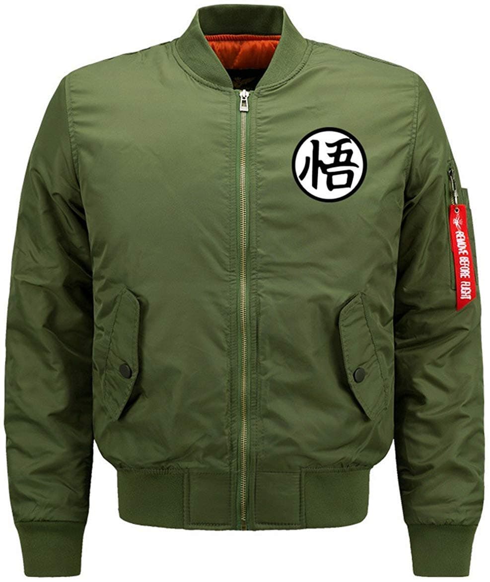 YAN Mens Classic Fashion Wu Dragon Ball Pattern Autumn Winter Thick Warm Waterproof Blouson Military Bomber Flight Print Jackets Quilted Outdoor Parka Coat,1818 Army Green,UK Small