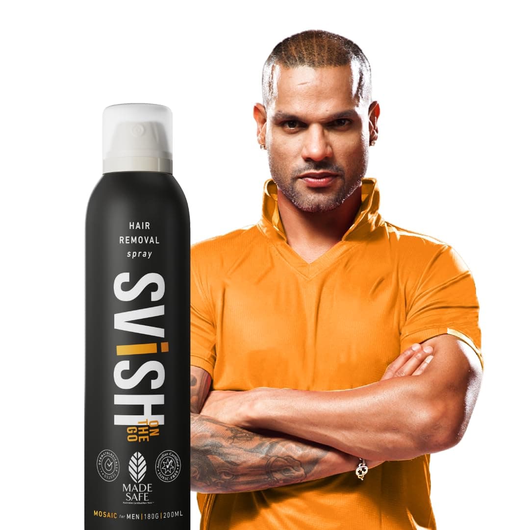 Svish On The Go Painless Body Hair Removal Spray for Men (200ml) | Made Safe Certified | For Chest, Legs, Under Arms | With Post Hair Removal Cream (25gm)