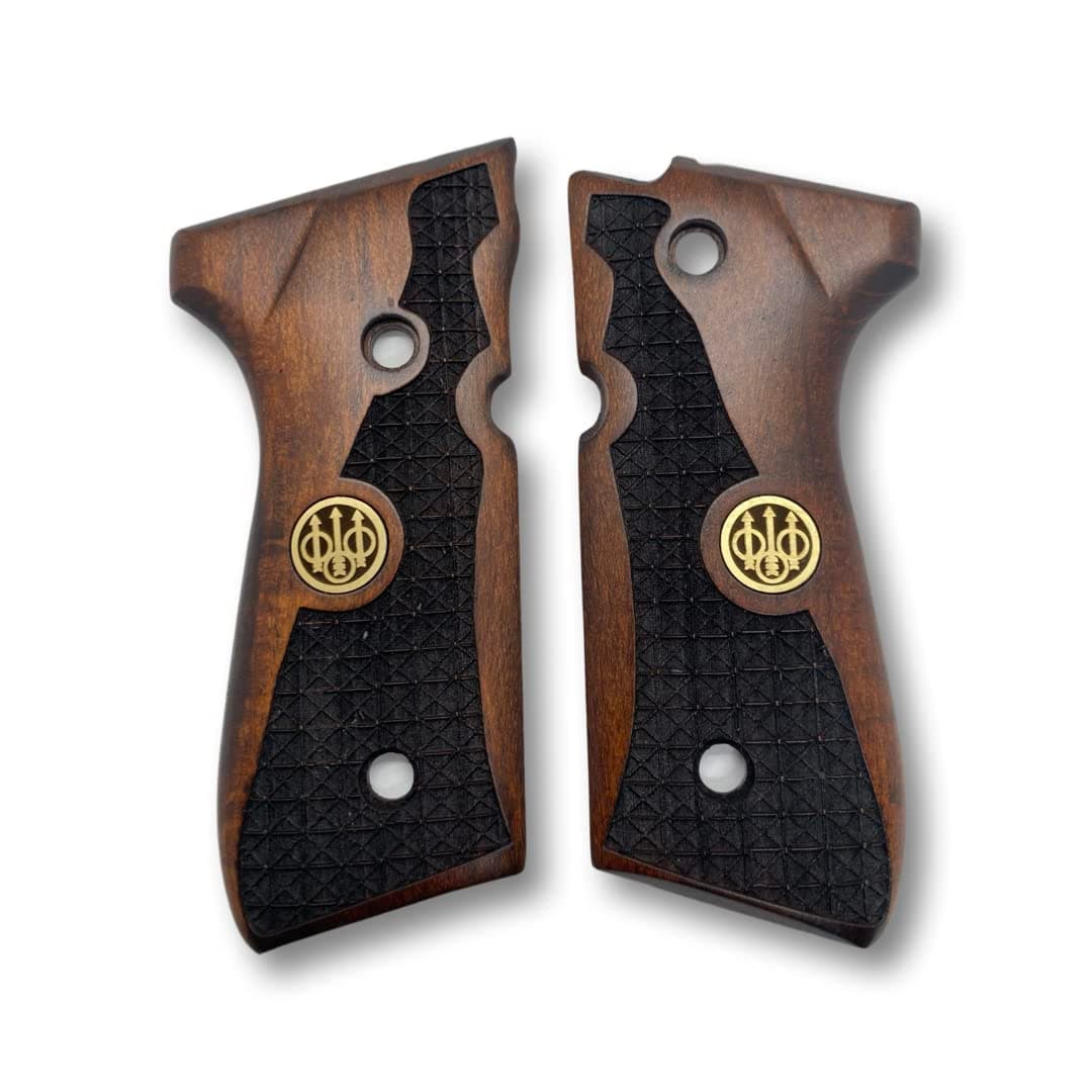 Wooden Handmade Grips for Beretta 92FS, 92, 92F, 92A1, 92FS INOX, 92G, 92D, 96, 96D, 96A1, M9, M9A1 and Girsan Regard MC Grips, Cachas para 9mm Beretta 92FS (Zib | Metal Logo)
