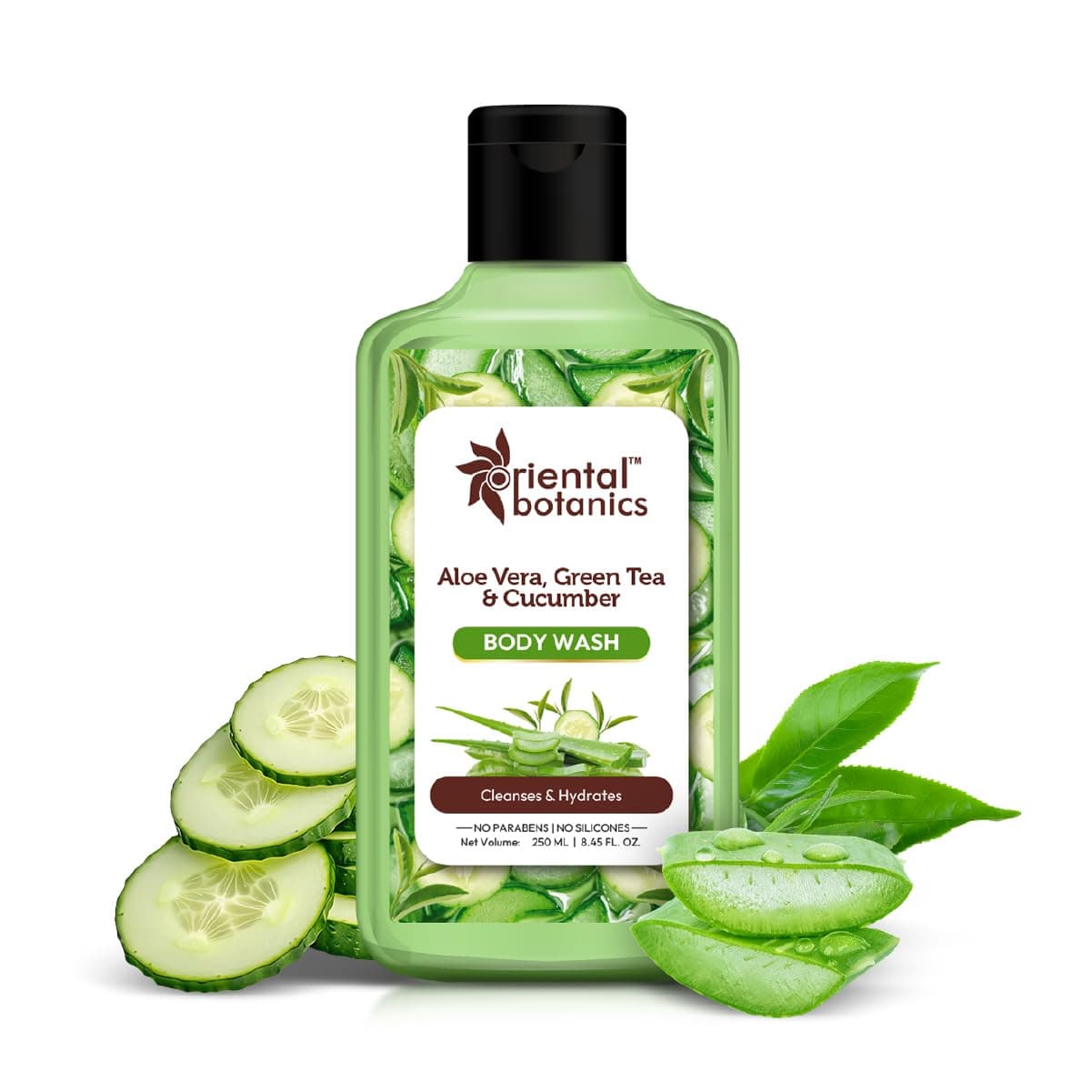 oriental botanics Stbotanica Aloe Vera,Green Tea&Cucumber Body Wash,250Ml|Infused With Aloe Vera,Green Tea&Cucumber|Refreshes&Hydrates Skin|No Parabens&Sulphates|Cruelty Free&Vegan