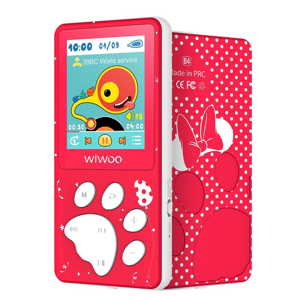 Wiwoo MP3 Player for Kids, Cartoon Bear Paw Button Music Player with Radio, Reader, Photo Viewer, Voice Recorder, 8GB Memory Support 128G TF Card