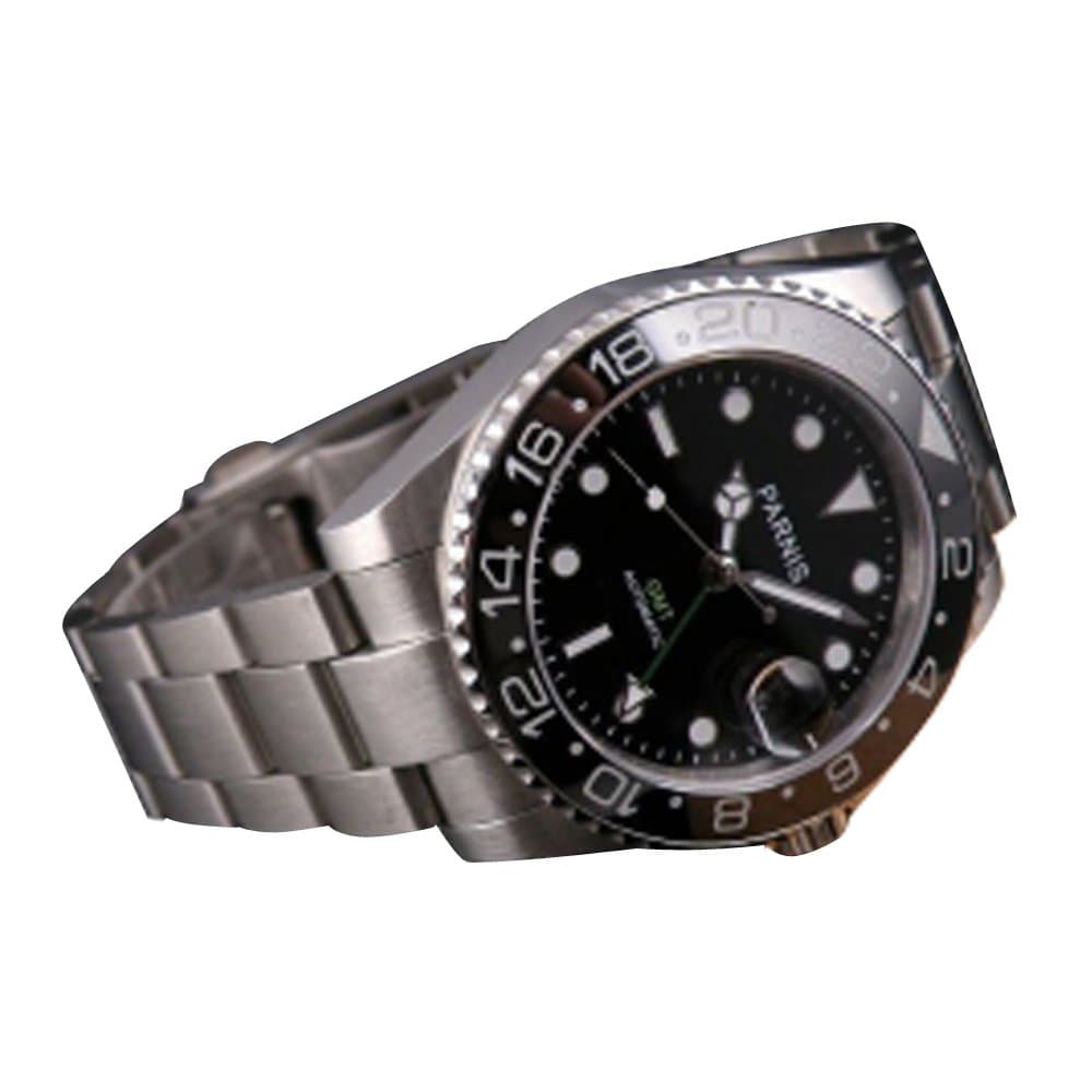 WhatsWatch Sapphire Glass Parnis 40mm GMT Date Ceramic Bezel Automatic Men's Watch ZA-332-