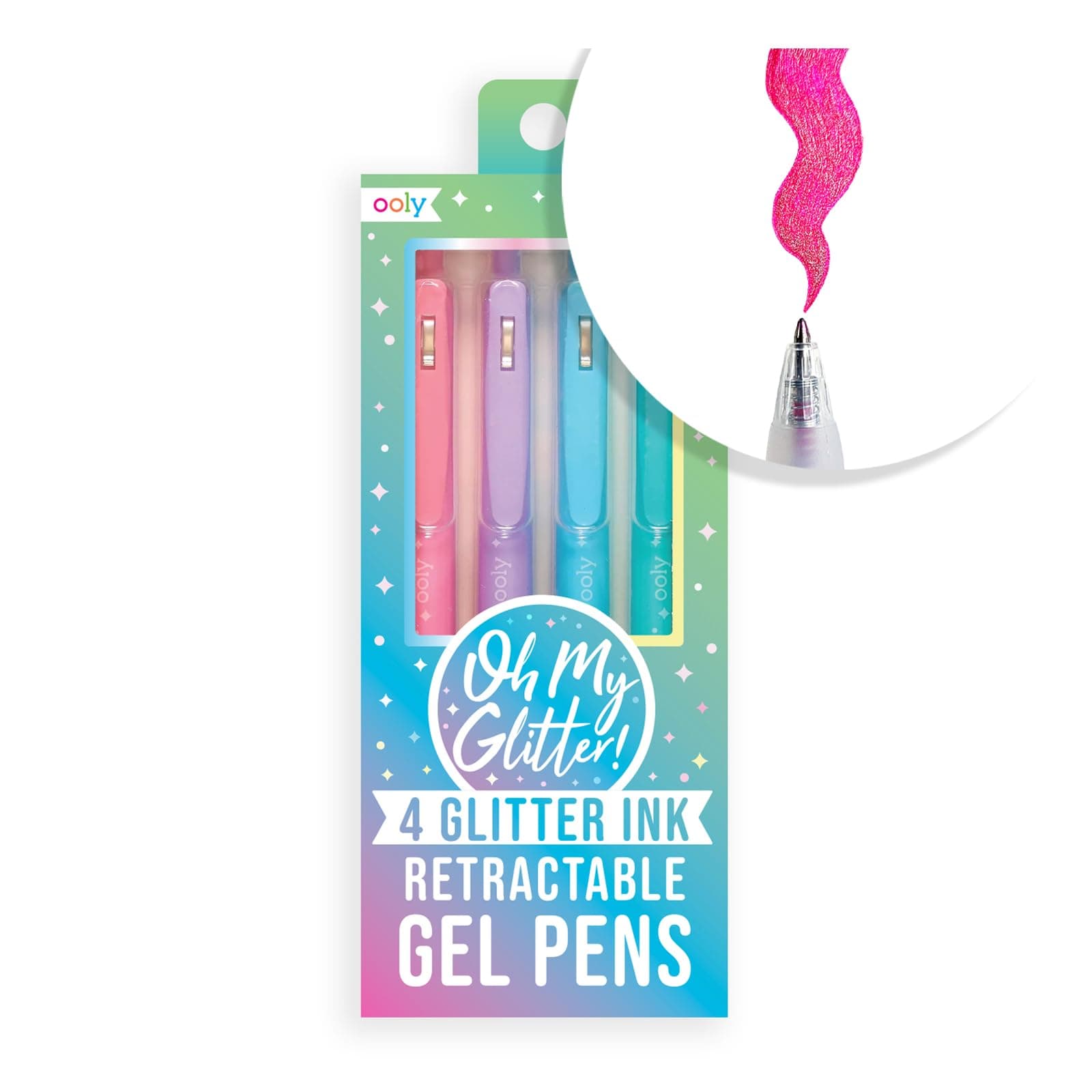 Ooly Oh My Glitter Gel Pens - Set of 4 Cute School and Art Supplies for Girls, Planner Pen with Comfort Grip, Ideal Retractable Glitter Pens for Decorations & Office Use
