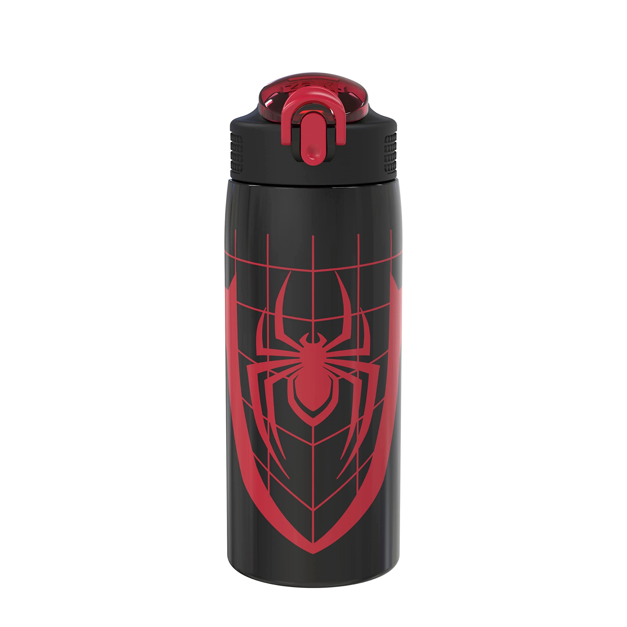 Zak Designs Marvel Spider-Man Thermal Water Bottle for Travel and At Home, 19 oz Vacuum Insulated Stainless Steel with Locking Spout Cover, Built-In Carrying Loop, Leak-Proof Design (Miles Morales)