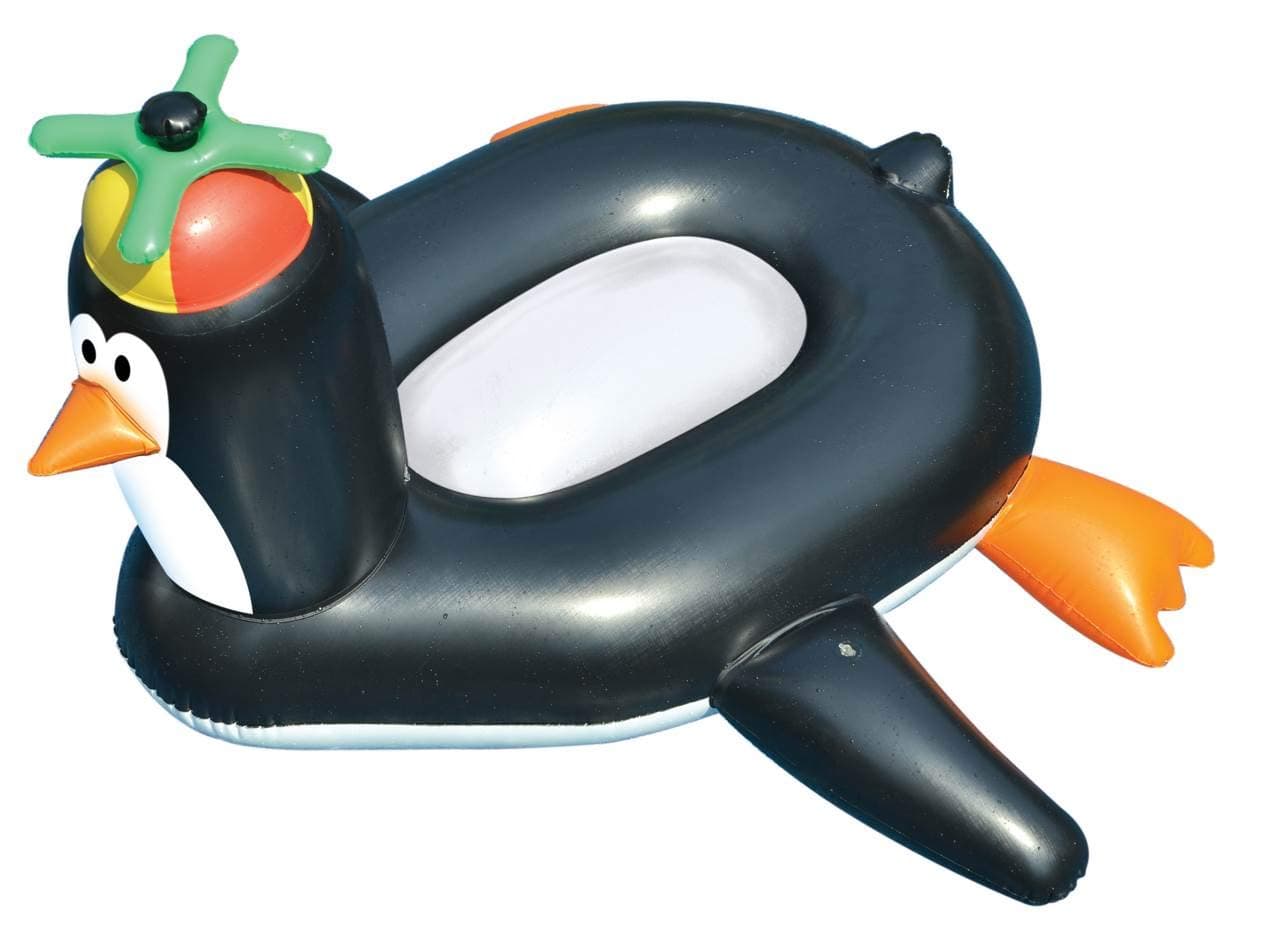 Swimline Inflatable Rideable Penguin Float + Rideable Pink Flamingo Float