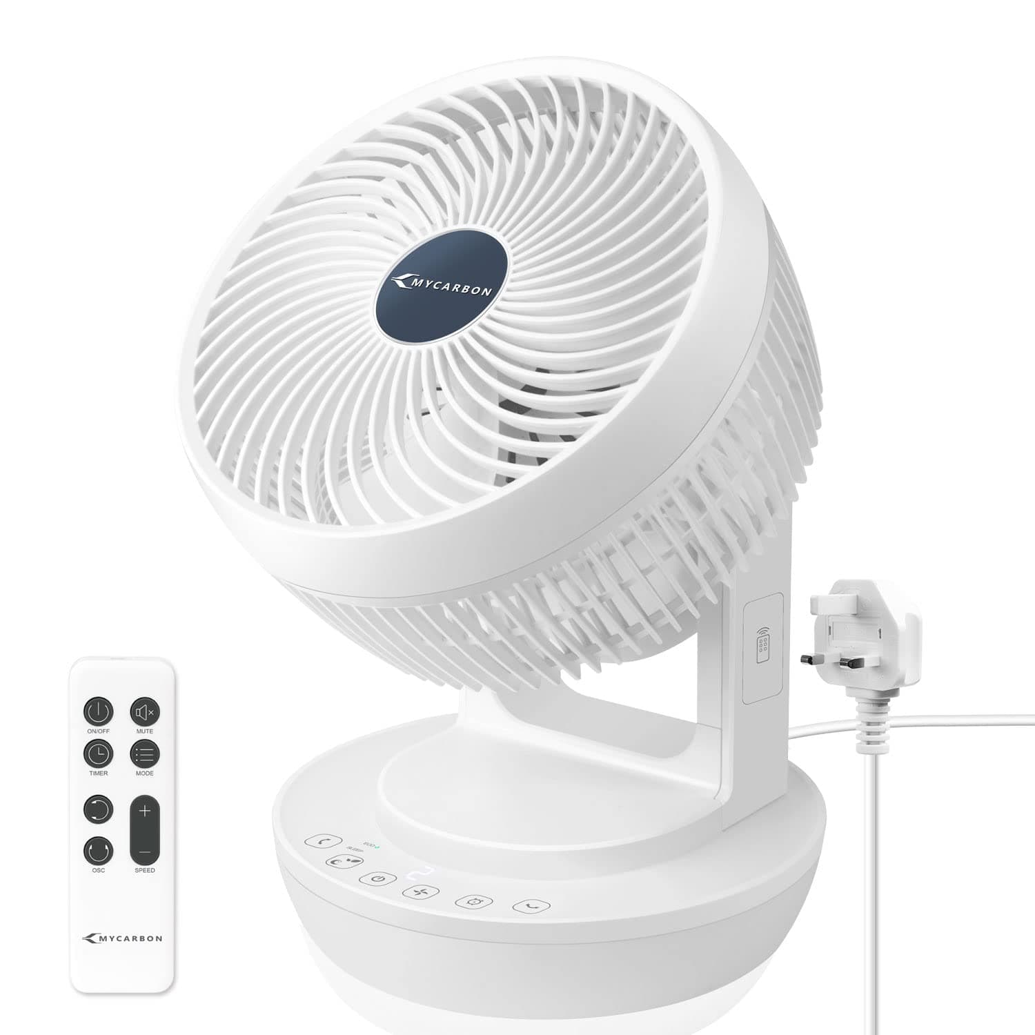 MYCARBON Desk Fan Quiet Cooling Fans Turbo 1800m³/h Electric Air Circulator Oscillating Fan Remote Control with ECO Mode for Table, Bedroom 9 inch [Energy Class A+++]