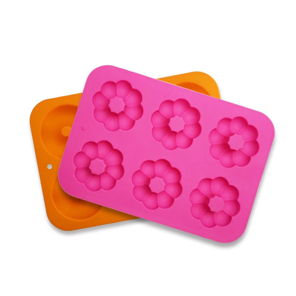 2 Pack Silicone Donut Molds,6-Cavity Non-Stick Donut Pan Tin, Baking Mold Safe in Dishwasher Refrigerator Oven Microwave Freezer (Orange & Rose Flower)
