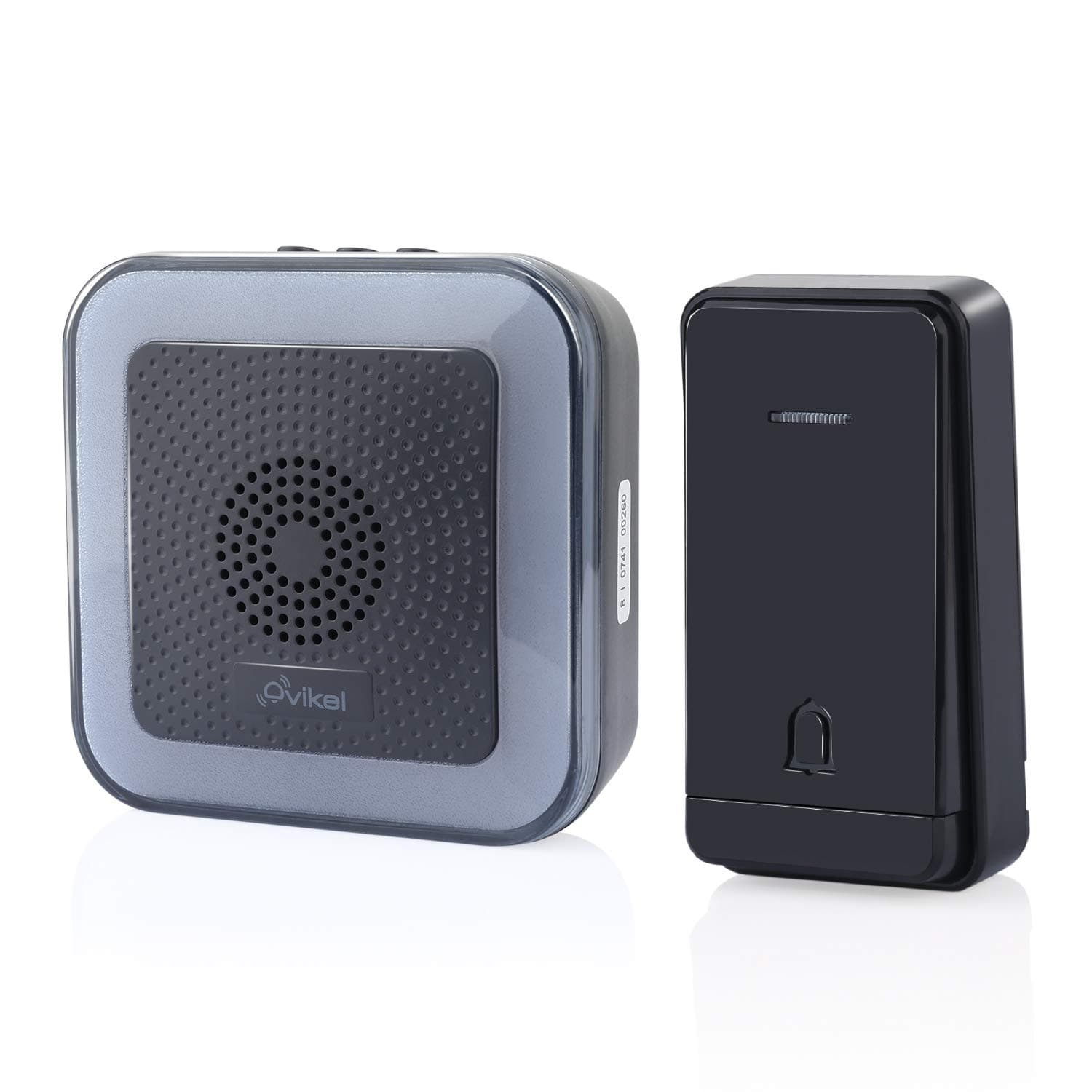 Vikel Wireless Doorbell Kit with 1 No Battery Required Push Button and 1 Battery-Operated Chime,500 Feet Operating Range,32 Ringtones,4 Volume Level,IP44 Waterproof Push Button, Black