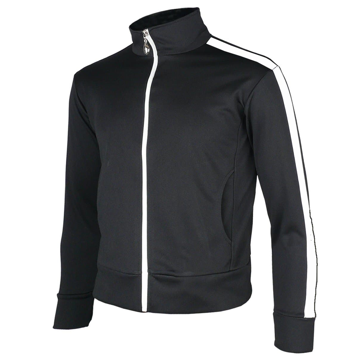 Men's Running Jogging Track Suit Warm Up Jacket Gym Training Wear (XXS US(S Asian Tag), Black One line)