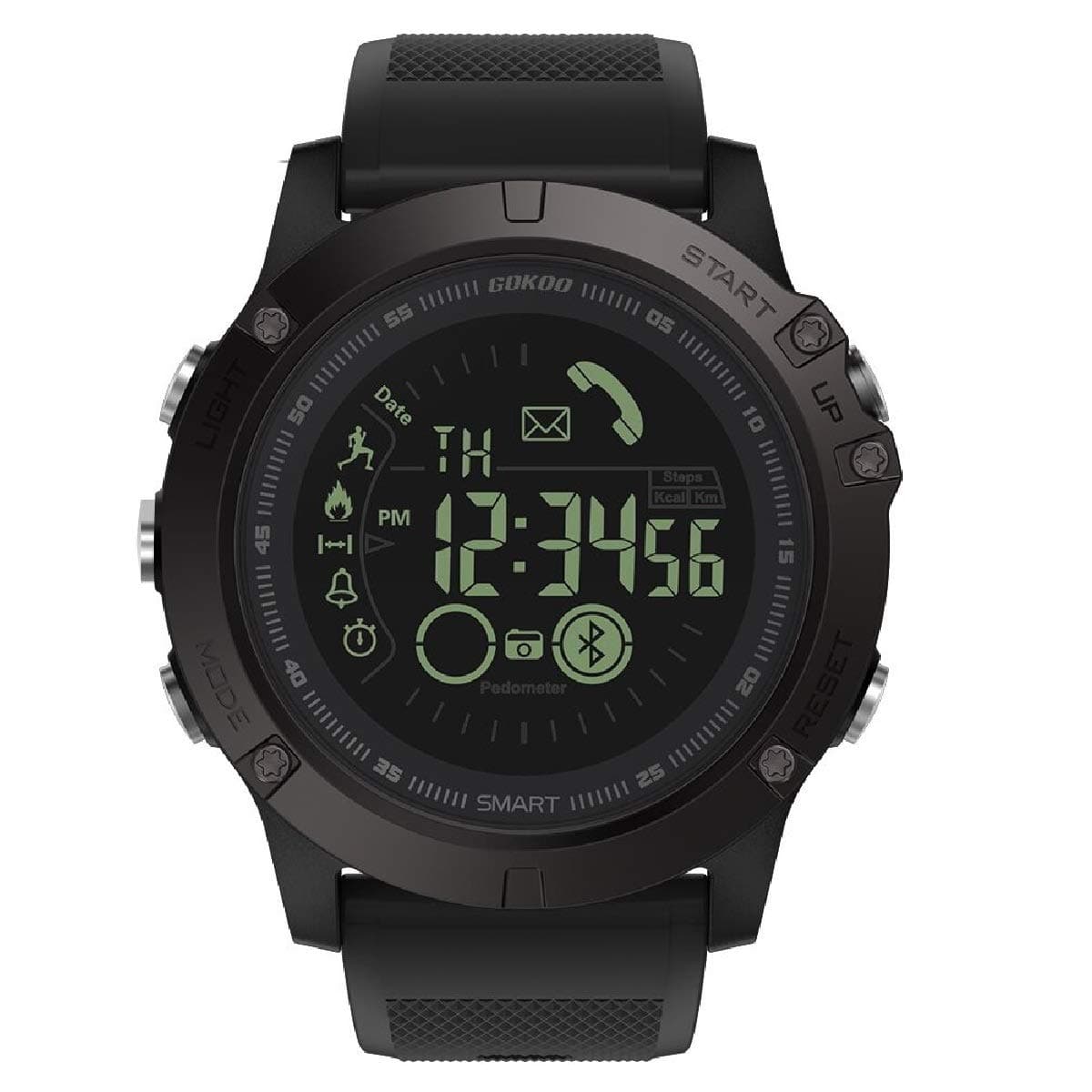 GOKOO Smart Watch for Men with Stopwatch Pedometer Calorie Counter Distance Notifications Alarm Remote Camera Outdoor Sports Smart Watch Black