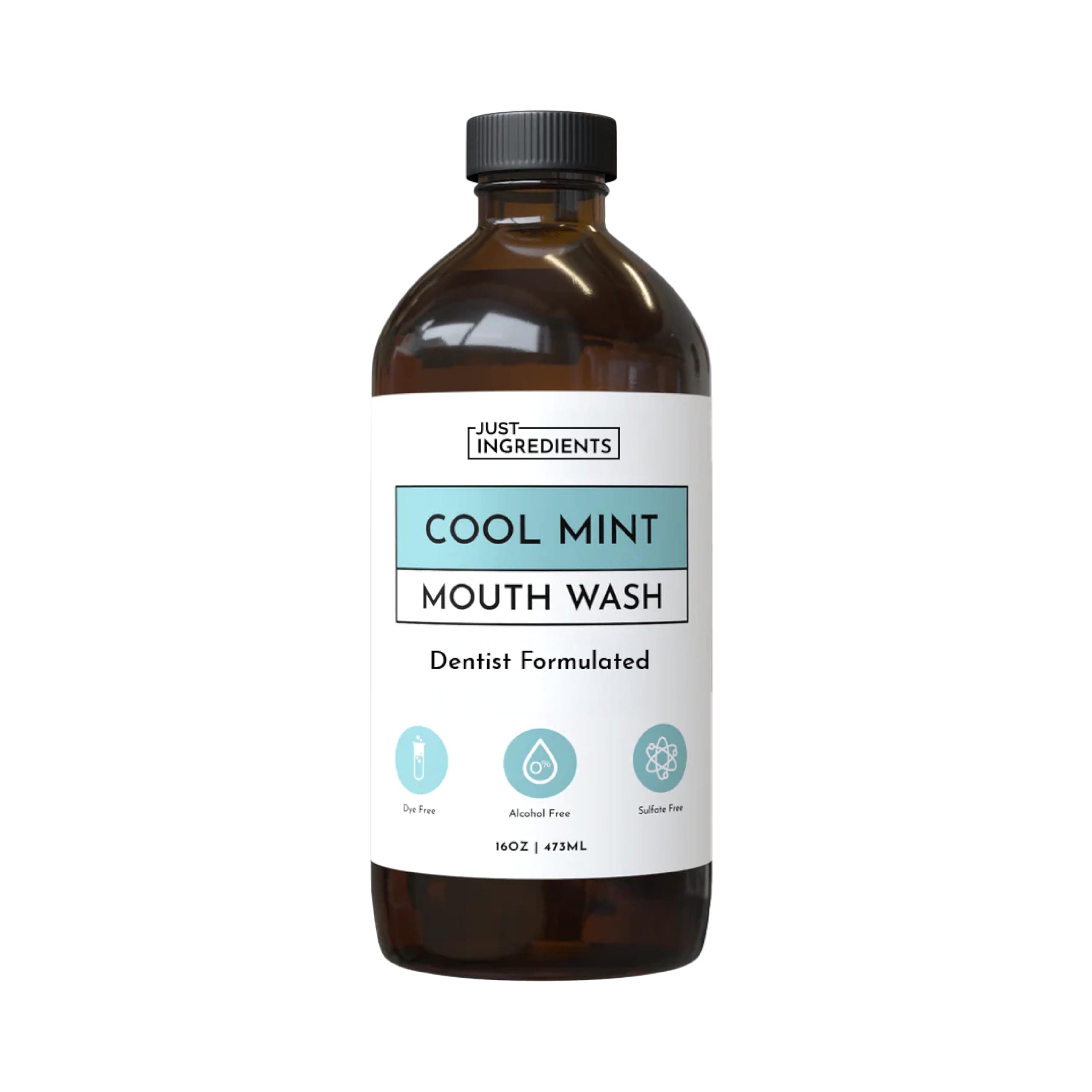 JUST Ingredients Cool Mint Remineralizing Mouthwash - Hydroxyapatite, Colloidal Silver, Alcohol-Free - 16 Fl Oz