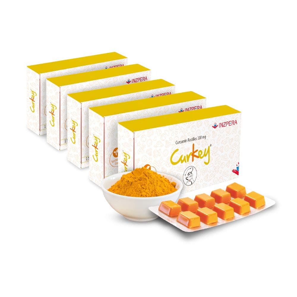 Sugar-Free Lozenges for Quick Relief from Sore Throat | 100mg Pure Curcumin from turmeric | Mint Flavour | Suitable Sore throat, Cold & Cough Remedy for All Ages – 10 Pastilles (Pack of 5)