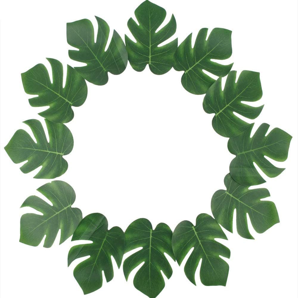 12pcs Artificial Palm Tree Leaves Tropical Plants Faux Fake Palm Frond Plant (Turtle)