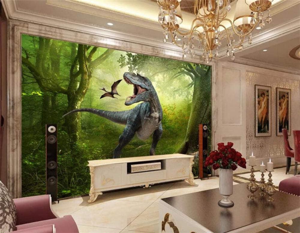 RQWBH Self-Adhesive Wallpaper 3D Murals (W) 200X (H) 150Cm Jurassic World Dinosaurs Wallpaper Children's Room Cartoon Wallpaper Boys and Girls Bedroom Murals Wall Covering Children's Bedroom Wallp