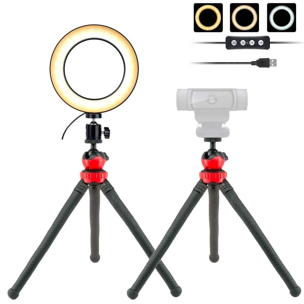 Webcam Light, 6'' USB Ring Light Phone Holder with Tripod Stand for Logitech Webcam C920,C922x,C930e,Brio 4K,C925e,C615 - Acetaken