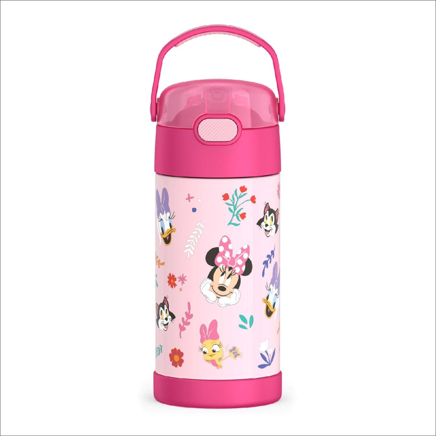 FUNTAINER Water Bottle with Straw - 12 Ounces, Preschool Minnie - Kids Stainless Steel Vacuum Insulated Water Bottle with Lid