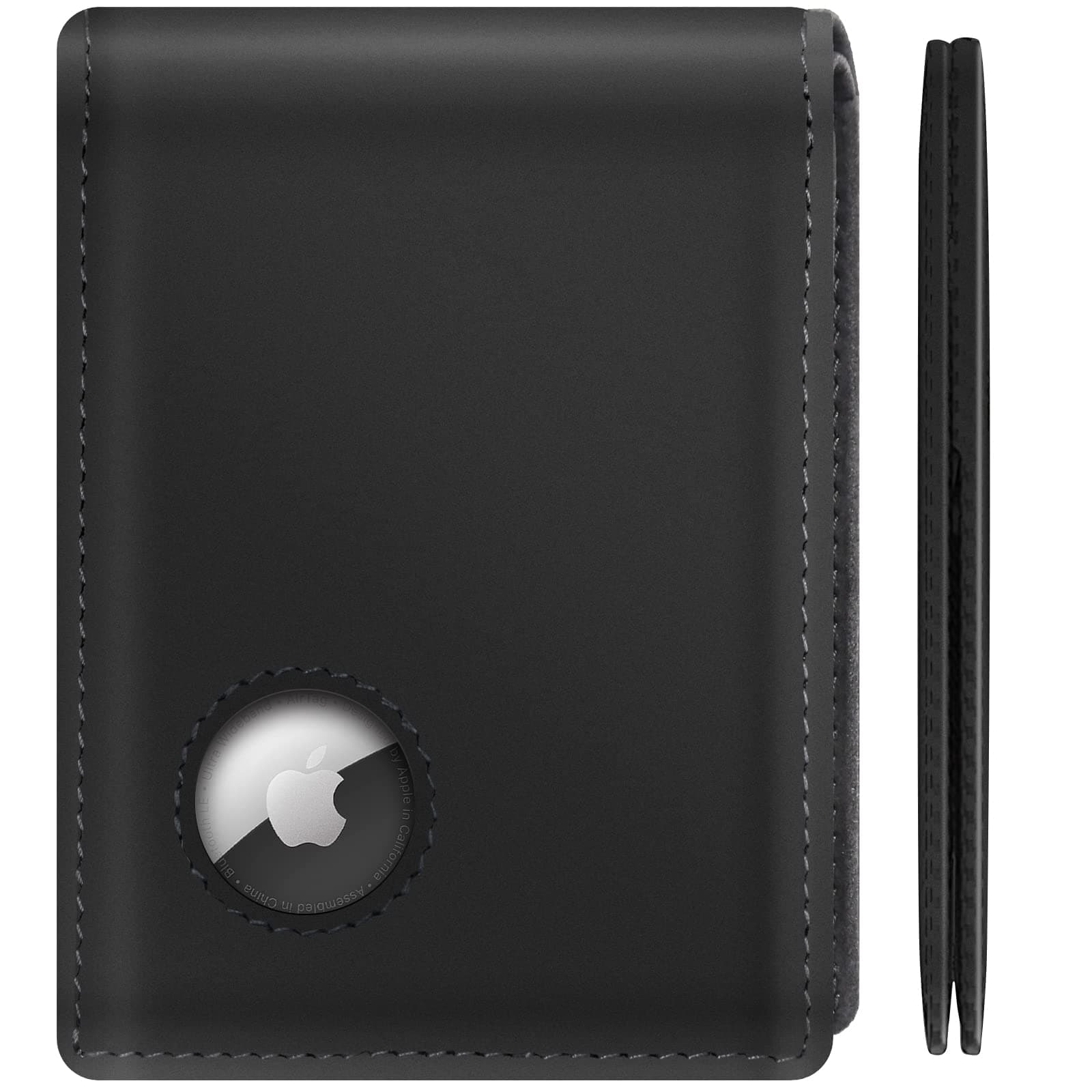 Apple AirTag Wallet [Top Grain Leather] Air Tag Wallet [Ultra Slim] Minimalist AirTag Wallet RFID Blocking Wallet for Men Up to 11+ Cards (AirTag Not included)(Black)