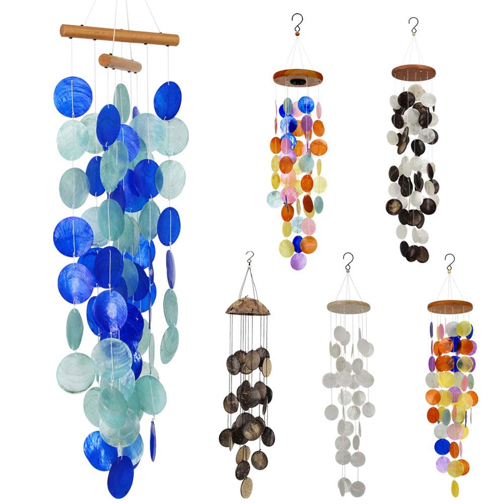 Shell Outdoor Wind Chimes, Unique Memorial Handmade Chimes, Hanging Windchimes Unique Memory Gifts for Mom, Best Friends, Grandma. Sea Shell Beach Decoration for Garden, Patio, Yard. Blue-Shell-Chime.